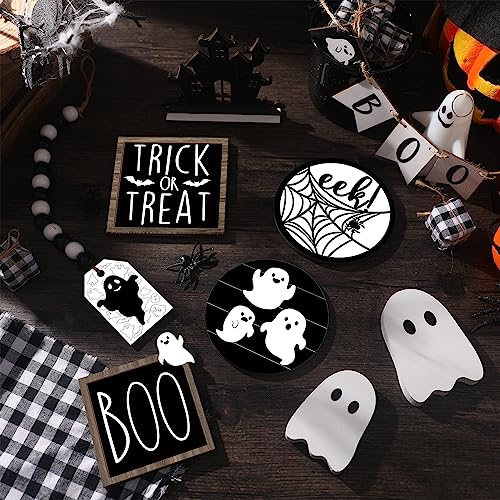 15 Pcs Halloween Tiered Tray Set Cute Wooden Signs Farmhouse Rustic