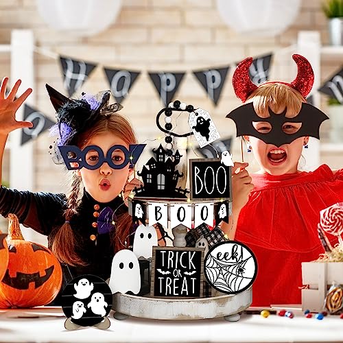 15 Pcs Halloween Tiered Tray Set Cute Wooden Signs Farmhouse Rustic
