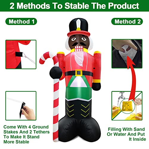 6Ft Christmas Inflatables Black Nutcracker Holds Candy Cane w/ LED Lights