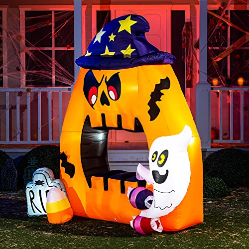 7 Ft Tall Halloween Inflatable Photo Booth with Ghost, Tomb & Candy