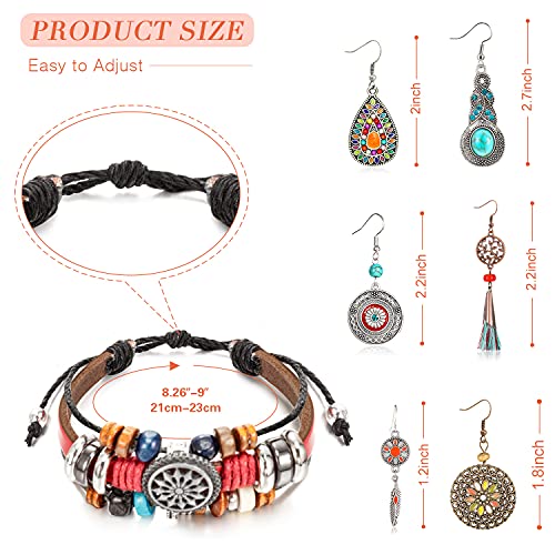 6 Pairs Bohemian Vintage Dangle Earrings & 2 Vintage Beaded Bracelets