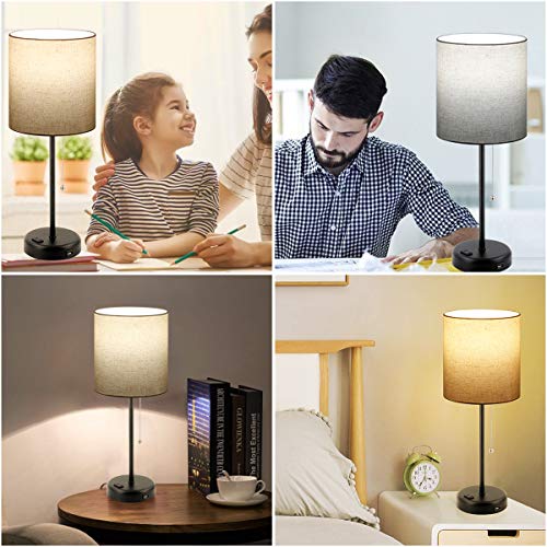 Bedside Table Lamps for Bedroom Set of 2 w/ USB Charging Port & AC Outlet 2 Blubs Included