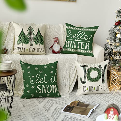 Set of 4 Christmas Throw Pillow Covers, 18 x 18 Inch