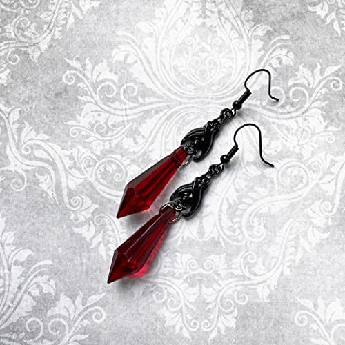 Gothic Dark Bat Dangle Earrings Red Black Crystal Gems Bat Earrings Punk Rock Style Bat Animal Earrings