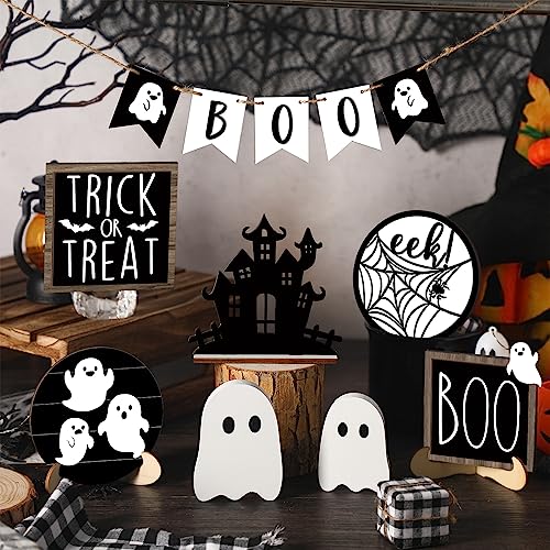 15 Pcs Halloween Tiered Tray Set Cute Wooden Signs Farmhouse Rustic