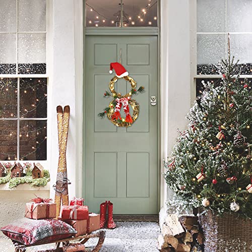 16 x 8 Inch Lighted Christmas Wreath Decoration, Grapevine Wreath with Hat and Scarf Snowman Shape Wreath