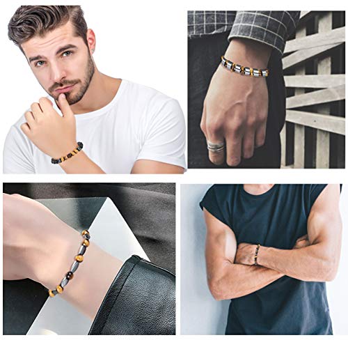 4Pcs Hematite Bead Bracelet for Men Women 8mm Tiger Eye Stone Beads