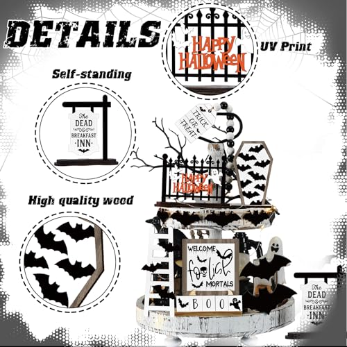 15 Pcs Halloween Tiered Tray Set Cute Wooden Signs Farmhouse Rustic