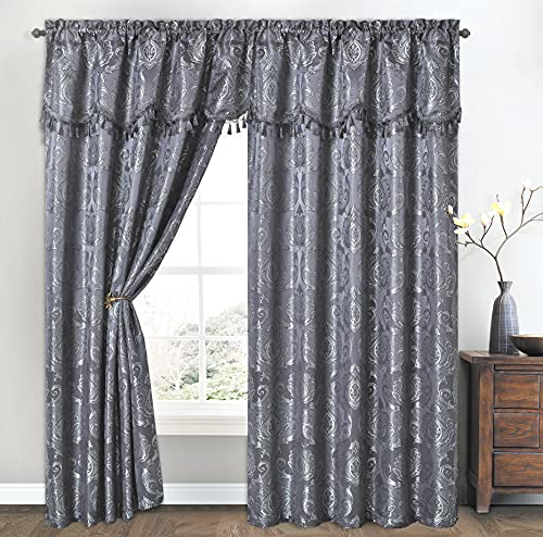 Simple Classic Window Curtain Panel Drape w/ Attached Wave Valance 2pcs Set 54x84"