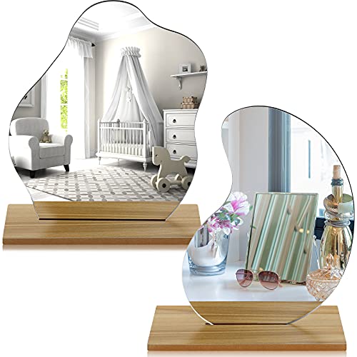 2 Pack Aesthetic Acrylic Makeup Mirror for Desk w/ Stand