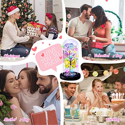 Enchanted Galaxy Light Up Butterfly Rose Gifts in Glass Dome