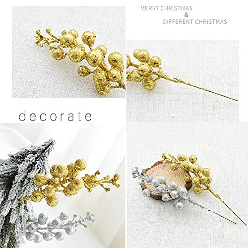14 Pack Christmas Glitter Berries Stems- 7.8Inch