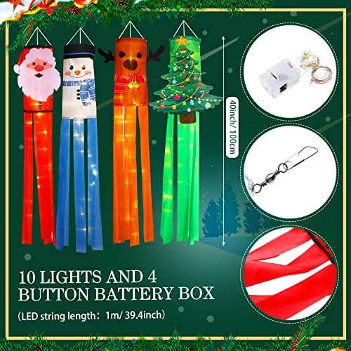39 Inch 4 Pcs Christmas Windsock Flags w/ LED Lights