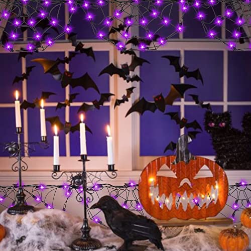 4.2FT Connectable 60 LED Halloween Spider Web String Lights Decoration