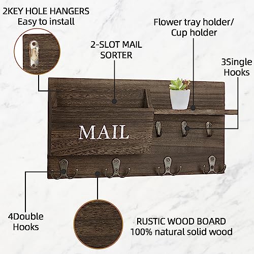 Key Holder for Wall, Mail and Key Hanger Wall Mount with Double Key Hook and Hat Coat Rack Shelf