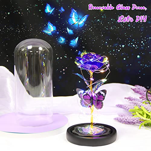 Enchanted Galaxy Light Up Butterfly Rose Gifts in Glass Dome