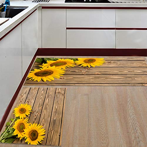 Kitchen Rugs Set of 2 Sunflower Design- Non-Slip