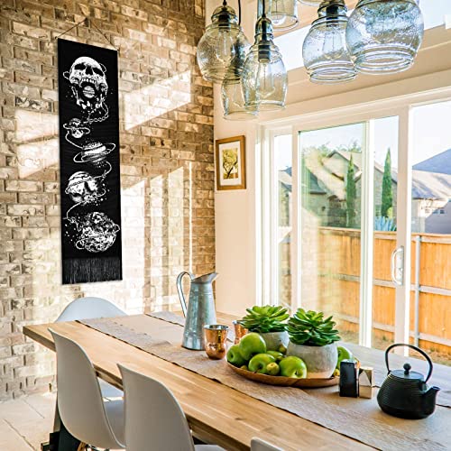 Skeleton Tapestry Planet Gothic Skull White and Black for Bedroom, Living Room