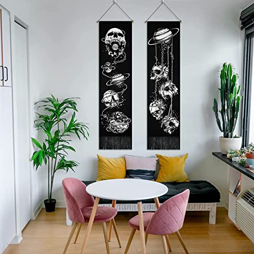 Skeleton Tapestry Planet Gothic Skull White and Black for Bedroom, Living Room