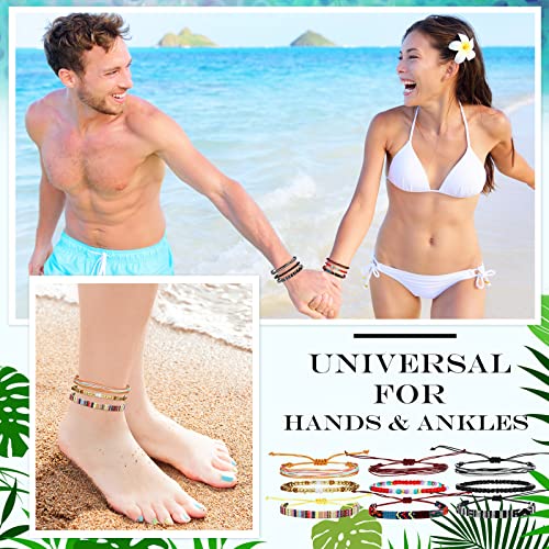 18 Pcs Surfer Ankle Adjustable Beaded Anklets Unisex Handmade Braided Waterproof Colorful Anklet