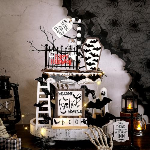 15 Pcs Halloween Tiered Tray Set Cute Wooden Signs Farmhouse Rustic
