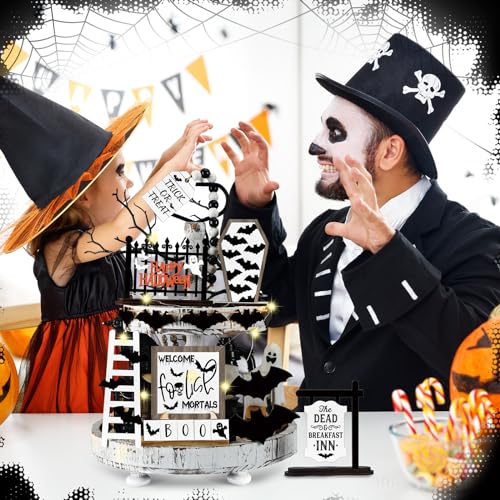 15 Pcs Halloween Tiered Tray Set Cute Wooden Signs Farmhouse Rustic