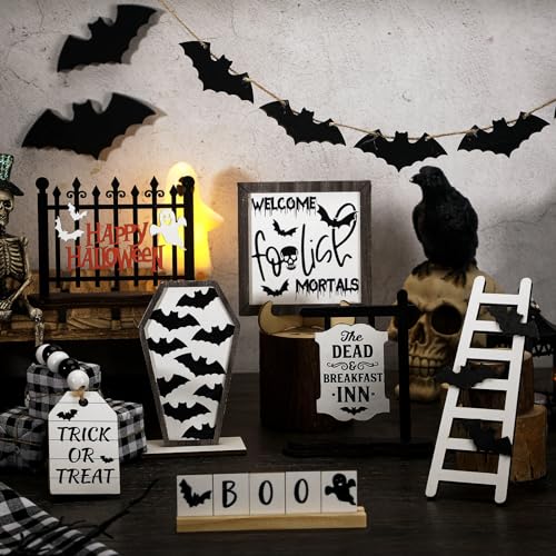15 Pcs Halloween Tiered Tray Set Cute Wooden Signs Farmhouse Rustic