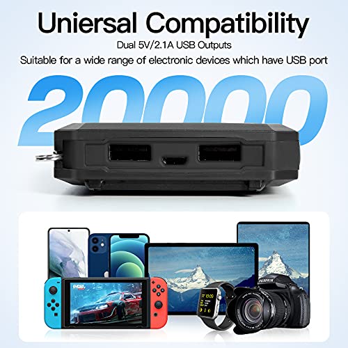 20000mAh Solar Power Bank Charger 2 Led Flashlight & 2 USB Output Ports-Black