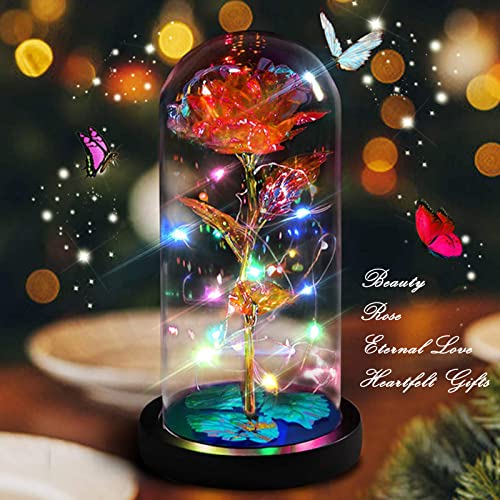 Enchanted Galaxy Light Up Butterfly Rose Gifts in Glass Dome
