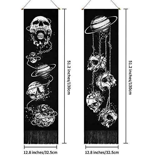 Skeleton Tapestry Planet Gothic Skull White and Black for Bedroom, Living Room