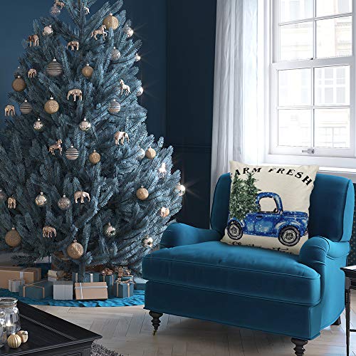 Set of 4 Christmas Decorations Black and Blue Buffalo Plaid Winter Holiday Cushion Cover 18x18.