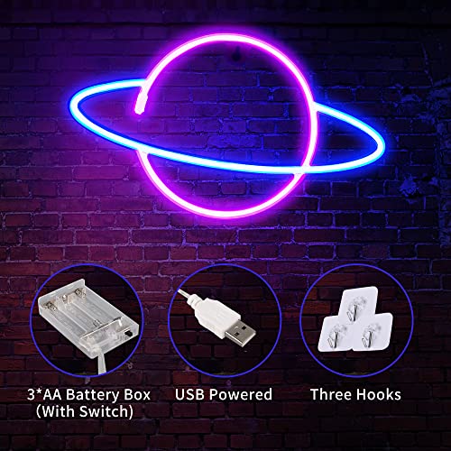 3Pcs Neon Signs, Alien Planet Rocket Led Neon Light Wall Decoration -USB or Battery Powered