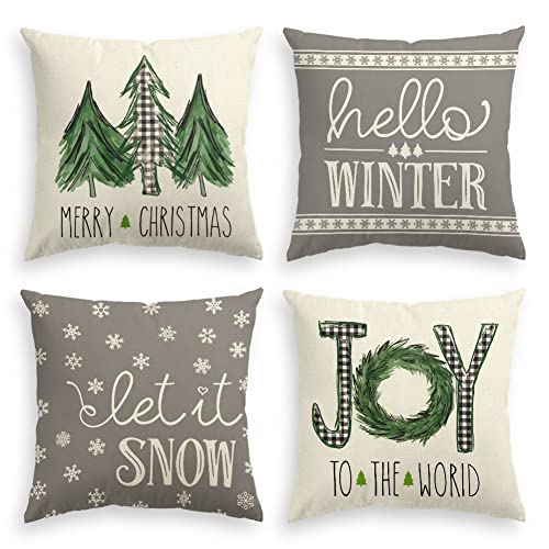 Set of 4 Christmas Throw Pillow Covers, 18 x 18 Inch