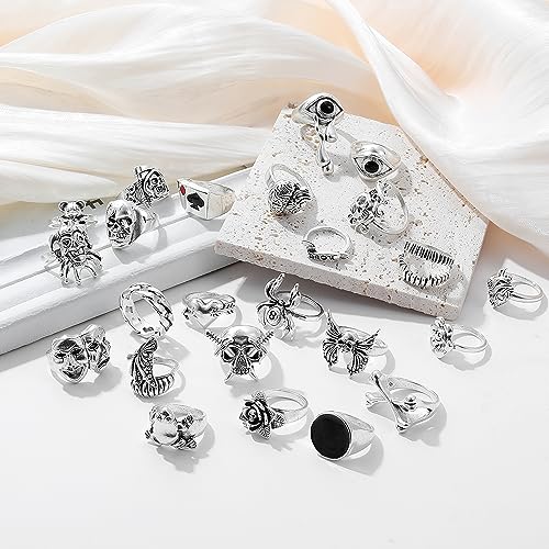 Vintage Silver Set Gothic Pack, Chunky Stackable Knuckle Bulk, Weeping Skull Spider Frog Butterfly Grunge