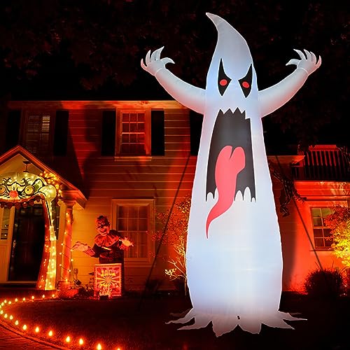 Halloween Inflatables Grim Reaper, Spooky Ghost with Sounder Outdoor Decorations, Double-Sided Design
