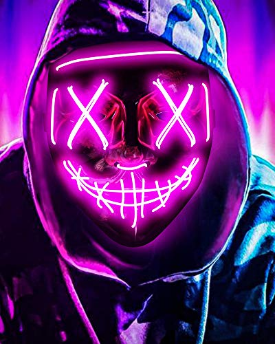 Scary Halloween Mask, LED Light up Mask Cosplay, Glowing in The Dark Mask Costume 3 Lighting Modes