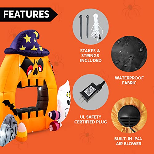 7 Ft Tall Halloween Inflatable Photo Booth with Ghost, Tomb & Candy
