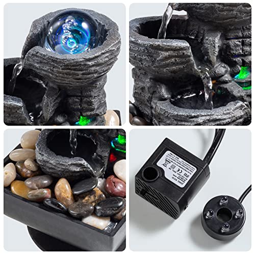 Waterfall Meditation Fountain w/ Many Natural River Rock LED Lights & Rolling Decorative Bubble Balls