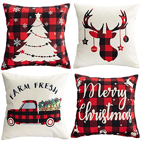 Set of 4 Christmas Throw Pillow Covers 18 x 18