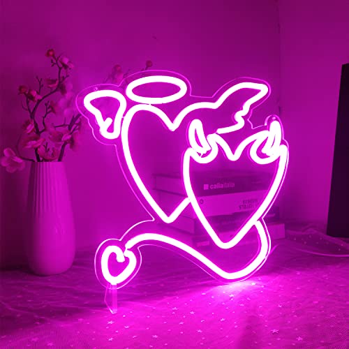 Pink Neon Sign Heart Angel Demon for Wall Decoration