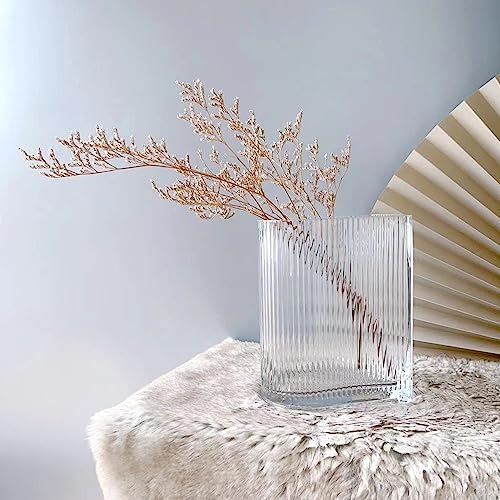 Clear Glass Vases for Centerpieces,Wide Ribbed Flowers Vase Large Wide Mouth Modern Fluted Glass