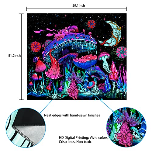 Mushroom Moon and Stars Plants Starry Night Sky Monster Tapestry Wall Hanging for Room