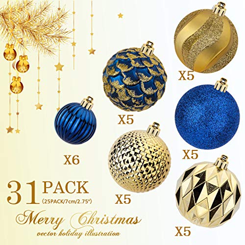 31pcs 2.75in & 1.97in Shatterproof Balls for Christmas Decoration