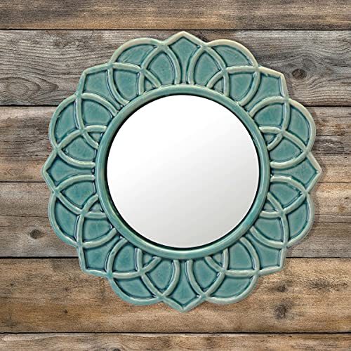 Decorative 9" Round Floral Ceramic Accent Wall Mirror