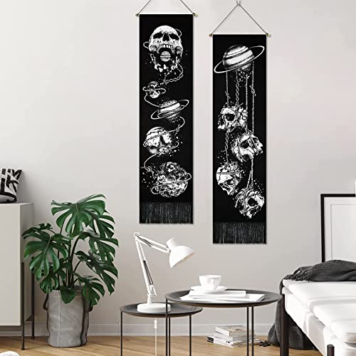 Skeleton Tapestry Planet Gothic Skull White and Black for Bedroom, Living Room