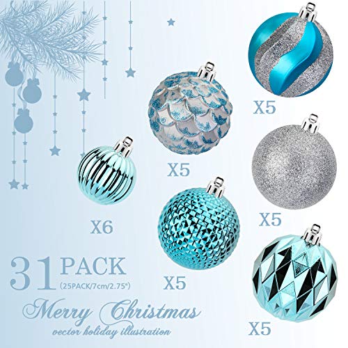 31pcs 2.75in & 1.97in Shatterproof Balls for Christmas Decoration