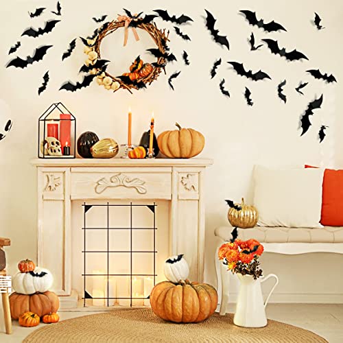 Bat wall Decorations Supplies, 64 Pcs Reusable PVC 3D Black Bats Stickers for Creepy