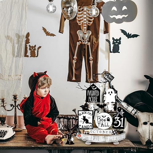 15 Pcs Halloween Tiered Tray Set Cute Wooden Signs Farmhouse Rustic