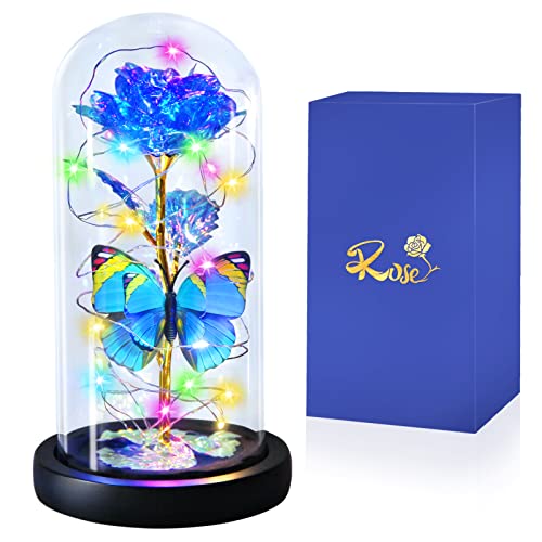 Enchanted Galaxy Light Up Butterfly Rose Gifts in Glass Dome