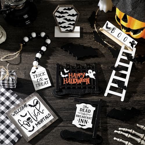 15 Pcs Halloween Tiered Tray Set Cute Wooden Signs Farmhouse Rustic